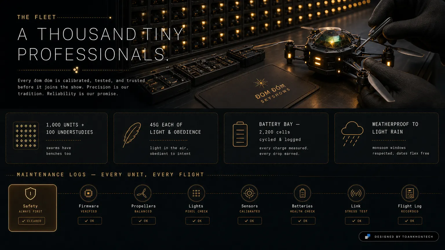 ĐOM ĐÓM SKYSHOWS website concept artboard focused on thefleet