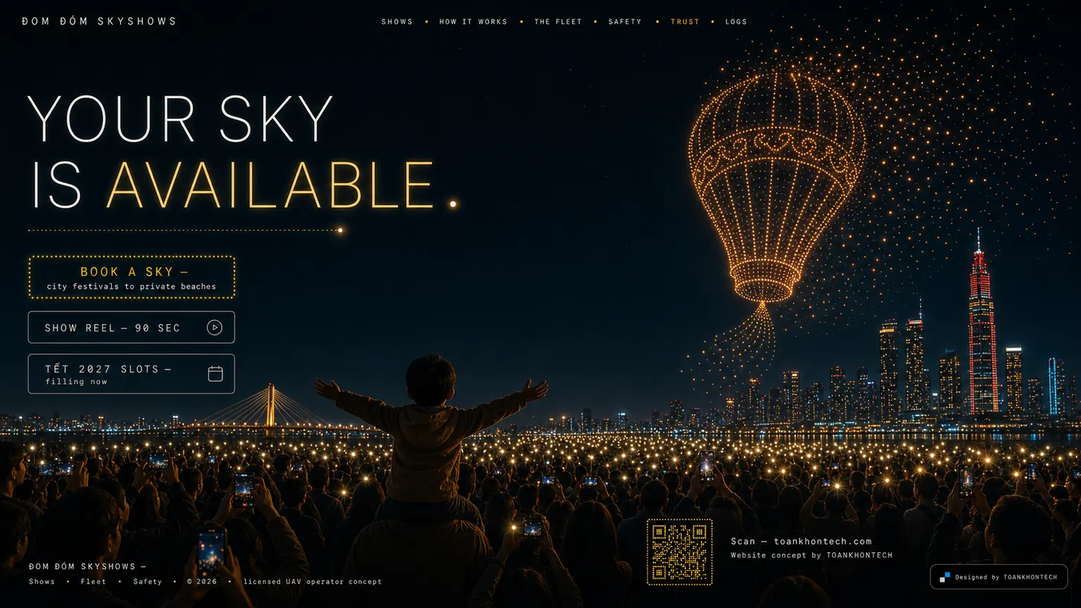 ĐOM ĐÓM SKYSHOWS website concept artboard focused on closing invitation