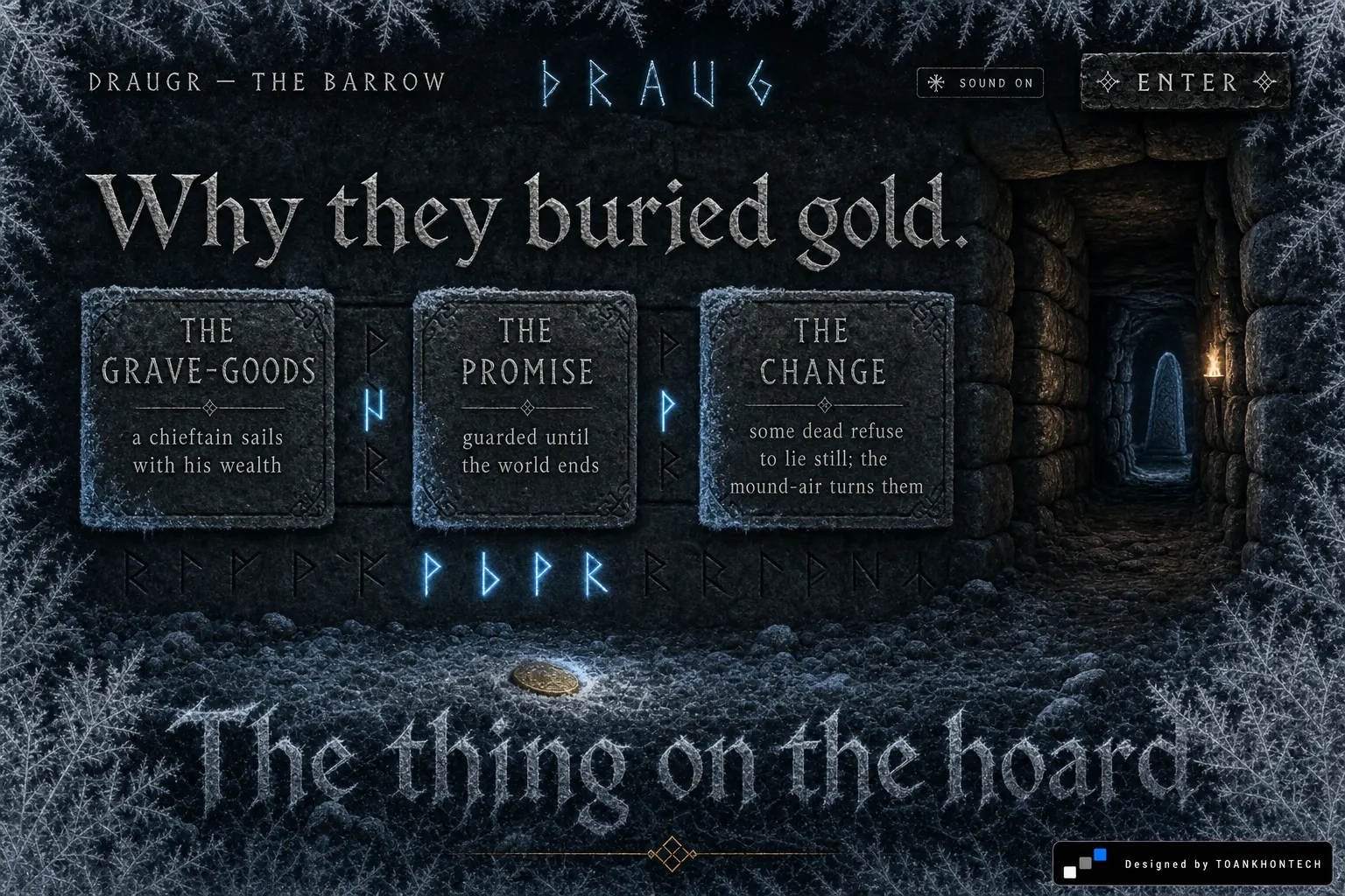 DRAUGR website concept artboard focused on place of origin