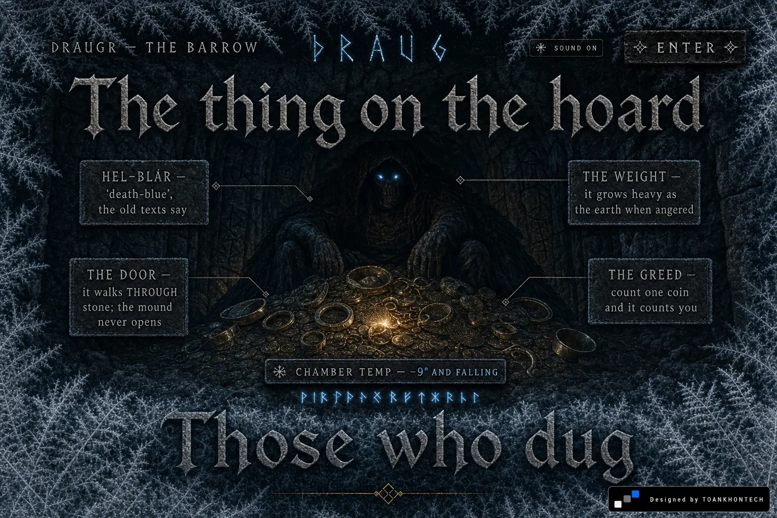 DRAUGR website concept artboard focused on creature
