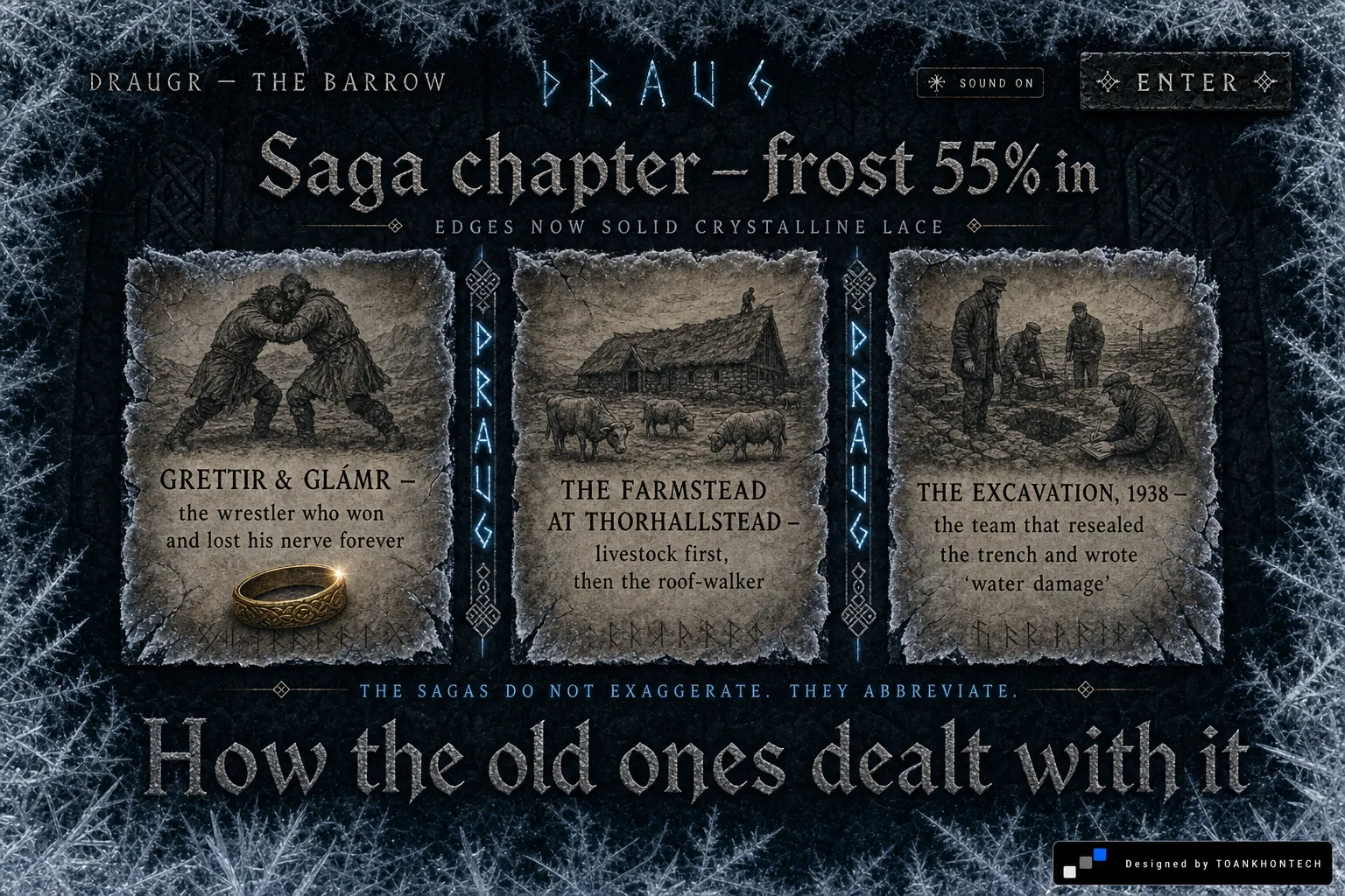DRAUGR website concept artboard focused on encounters