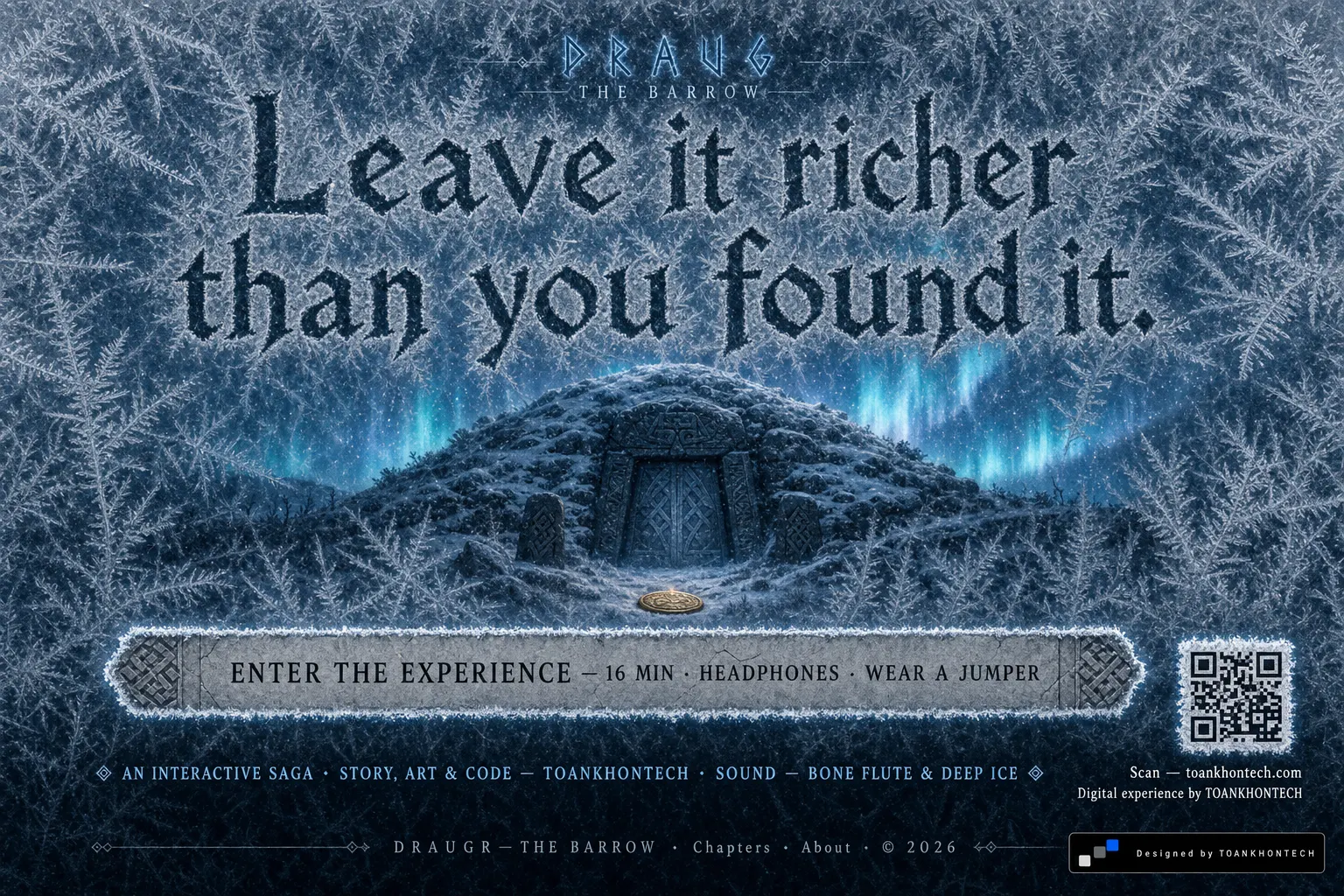 DRAUGR website concept artboard focused on closing invitation