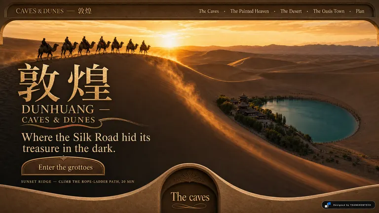 敦煌 — CAVES & DUNES — Where the Silk Road hid its treasure in the dark.