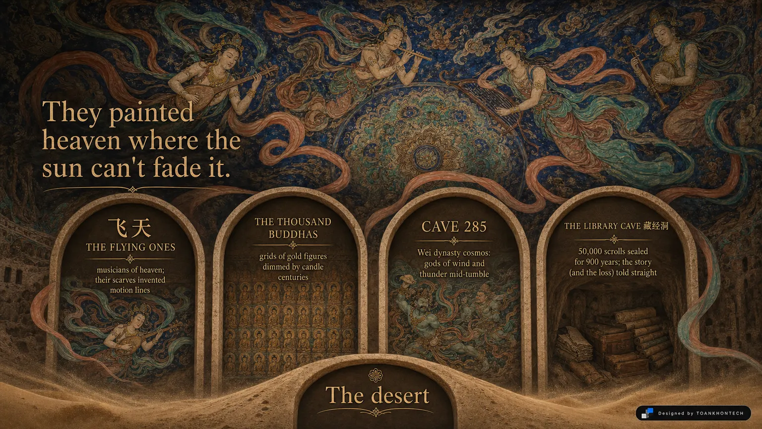 敦煌 — CAVES & DUNES website concept artboard focused on frescoes