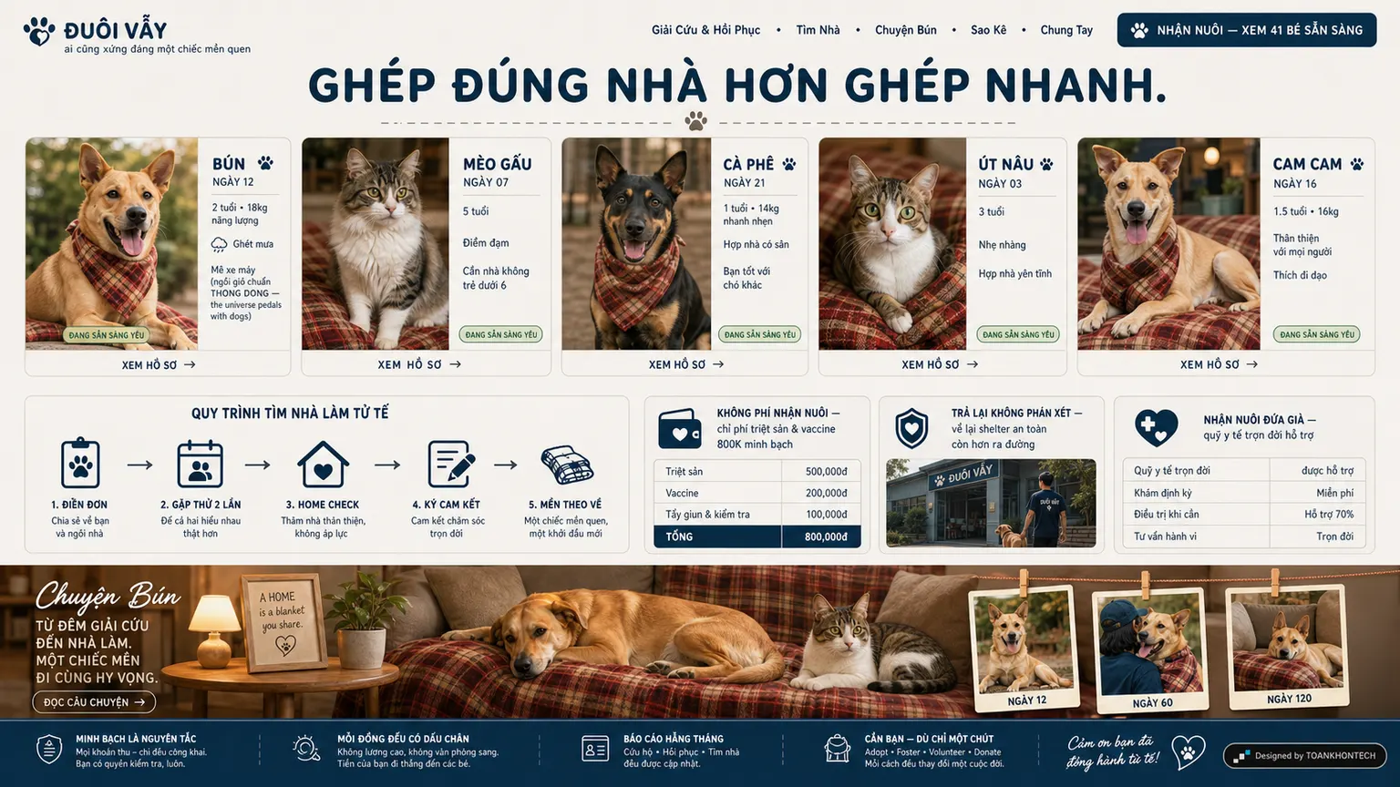 ĐUÔI VẪY website concept artboard focused on adoption