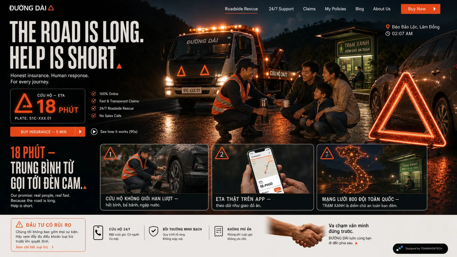 ĐƯỜNG DÀI website concept artboard focused on rescue
