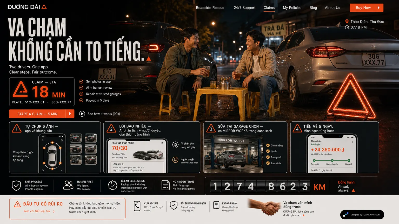 ĐƯỜNG DÀI website concept artboard focused on claims