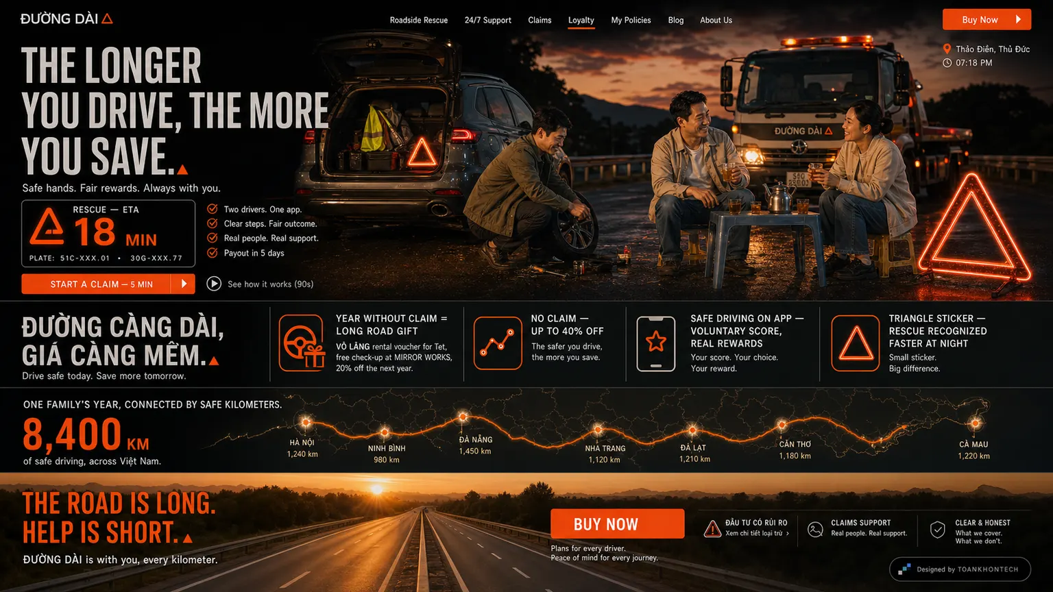 ĐƯỜNG DÀI website concept artboard focused on perks