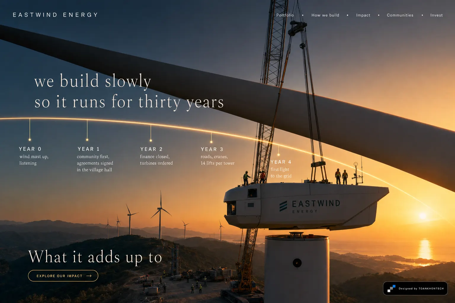 EASTWIND ENERGY website concept artboard focused on howwebuild