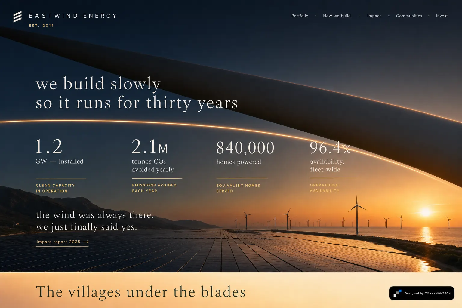 EASTWIND ENERGY website concept artboard focused on impact