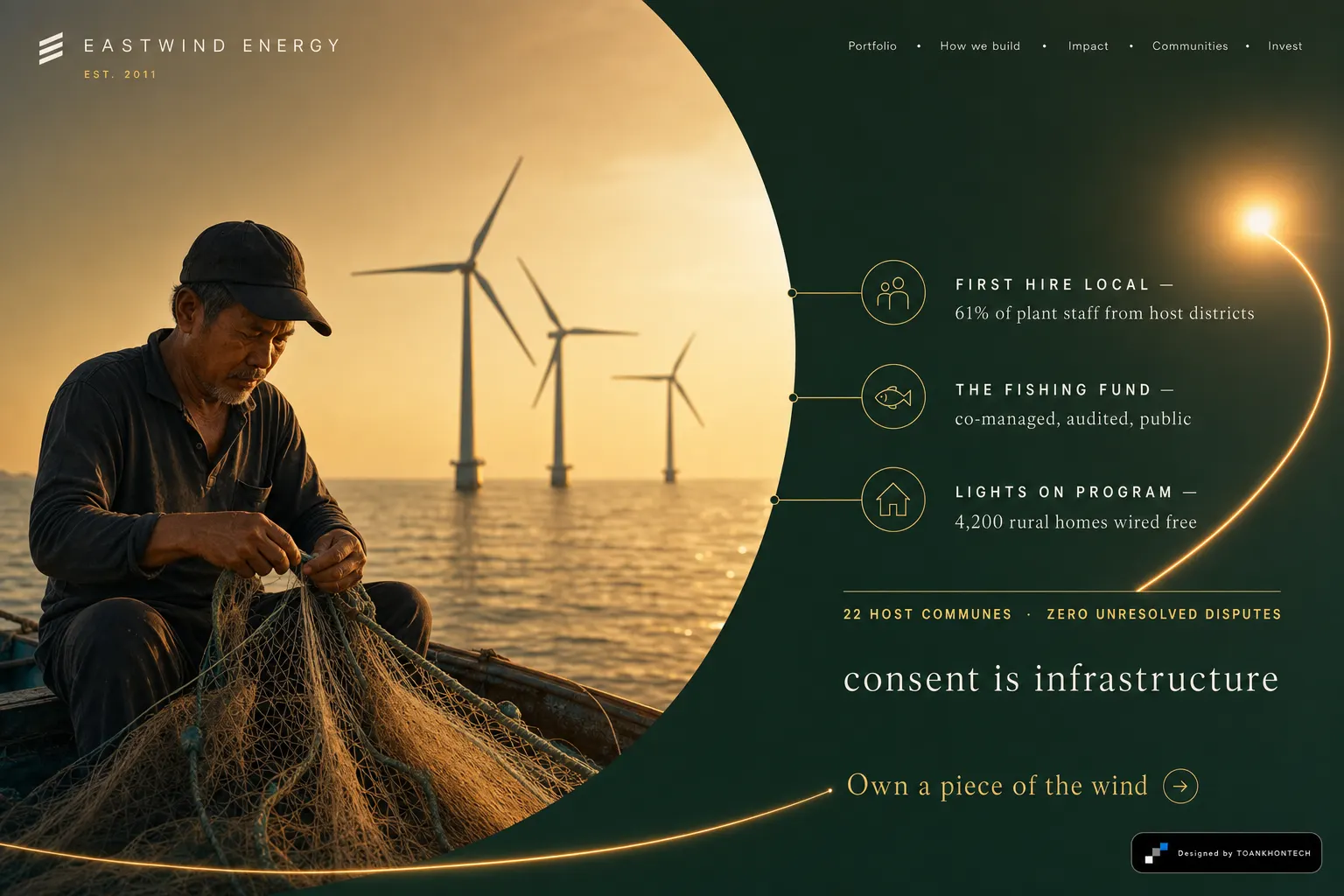 EASTWIND ENERGY website concept artboard focused on communities