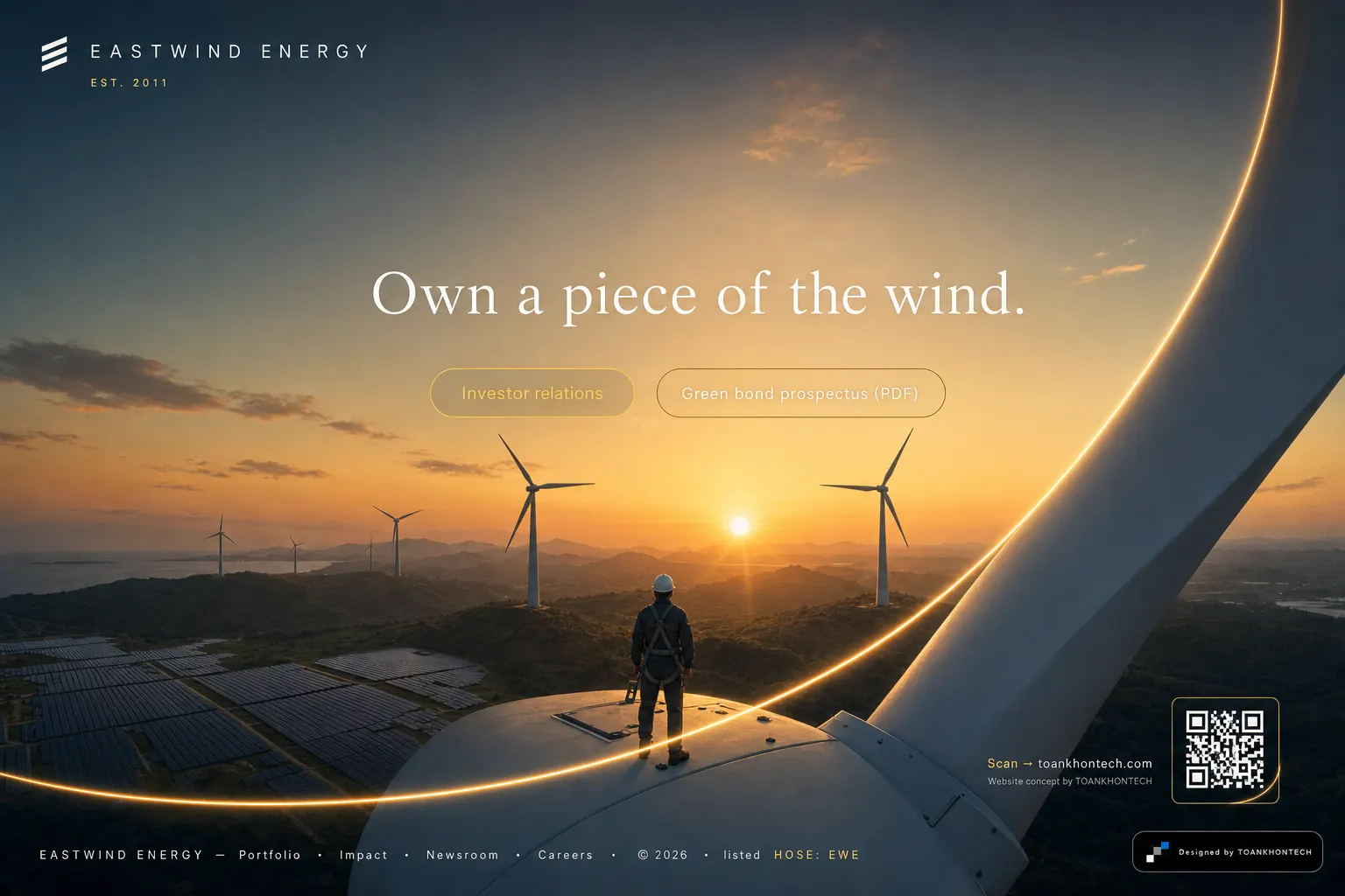 EASTWIND ENERGY website concept artboard focused on closing invitation
