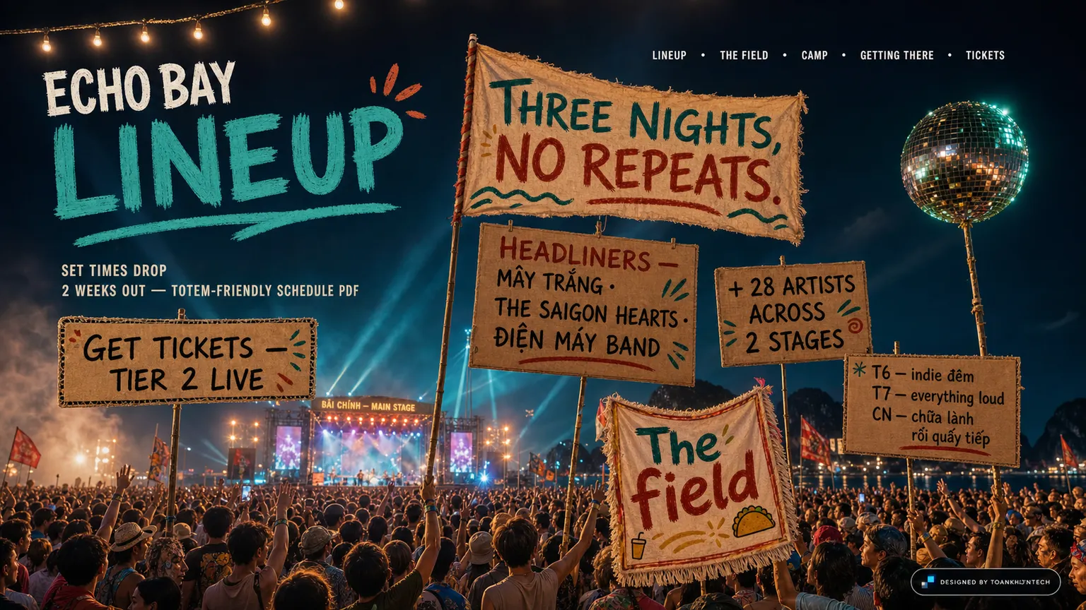 ECHO BAY FESTIVAL website concept artboard focused on lineup
