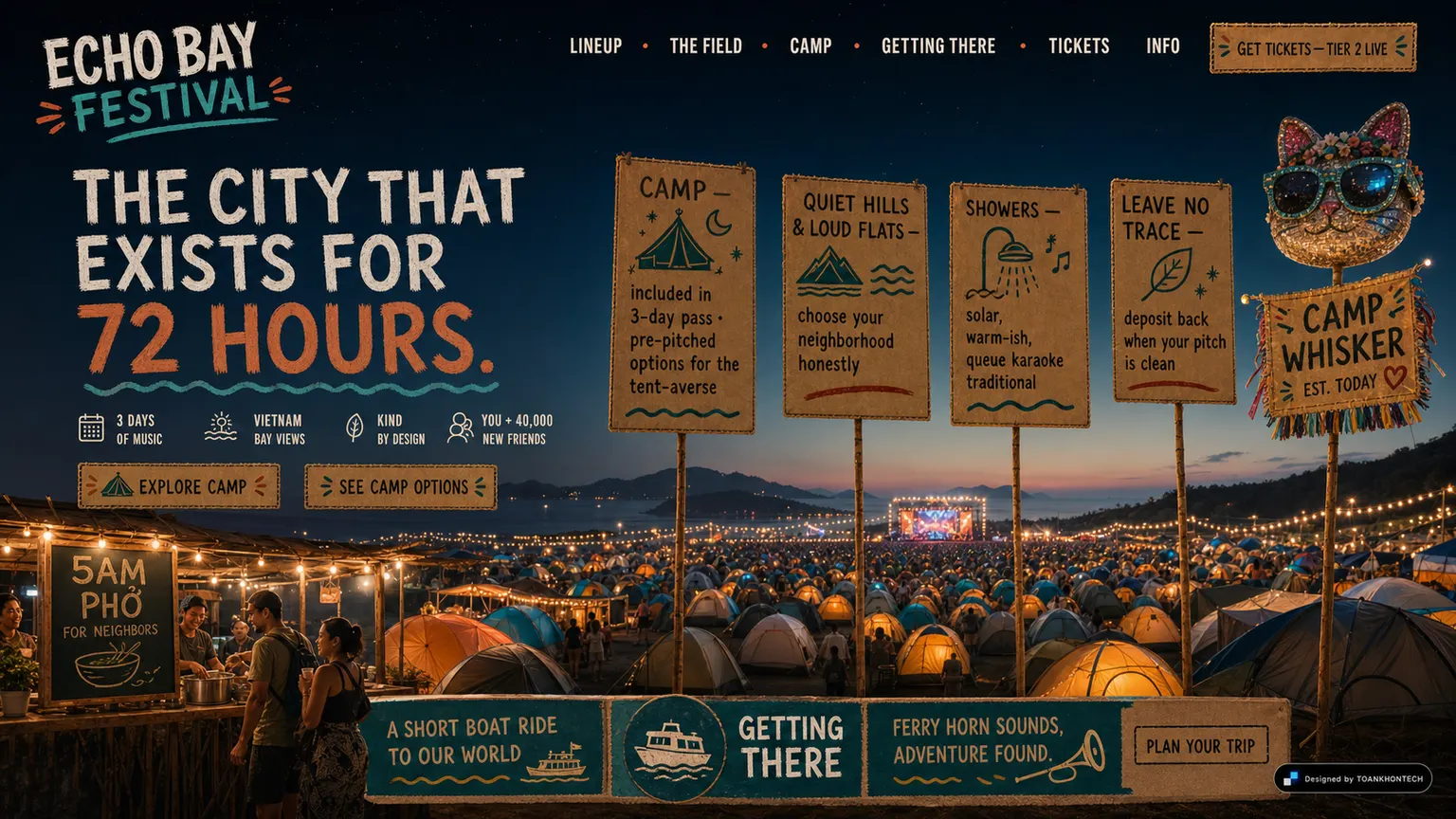ECHO BAY FESTIVAL website concept artboard focused on camp