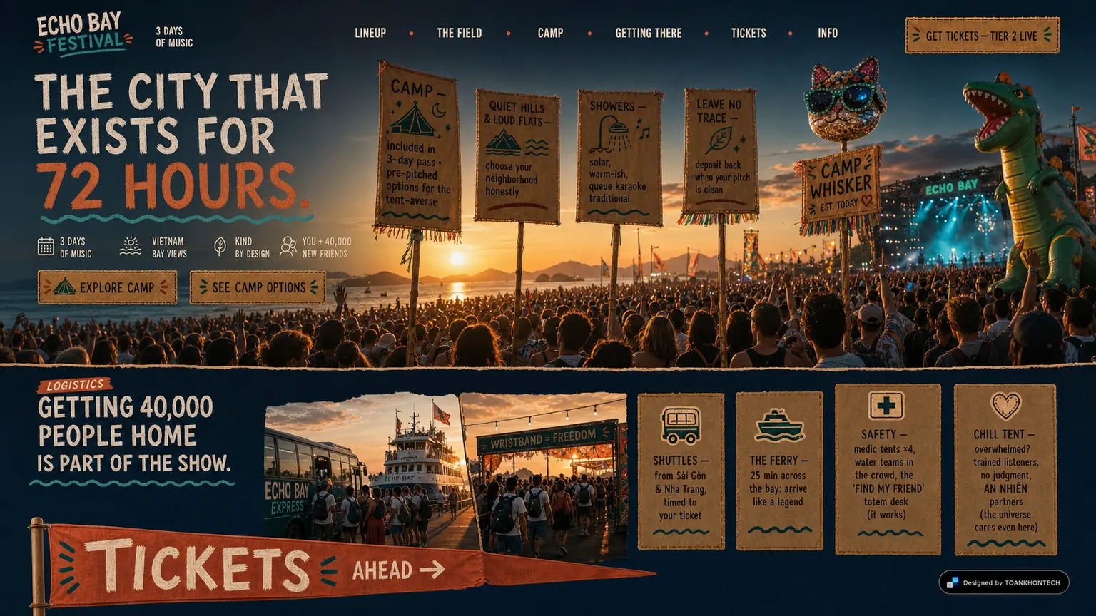ECHO BAY FESTIVAL website concept artboard focused on gettingthere