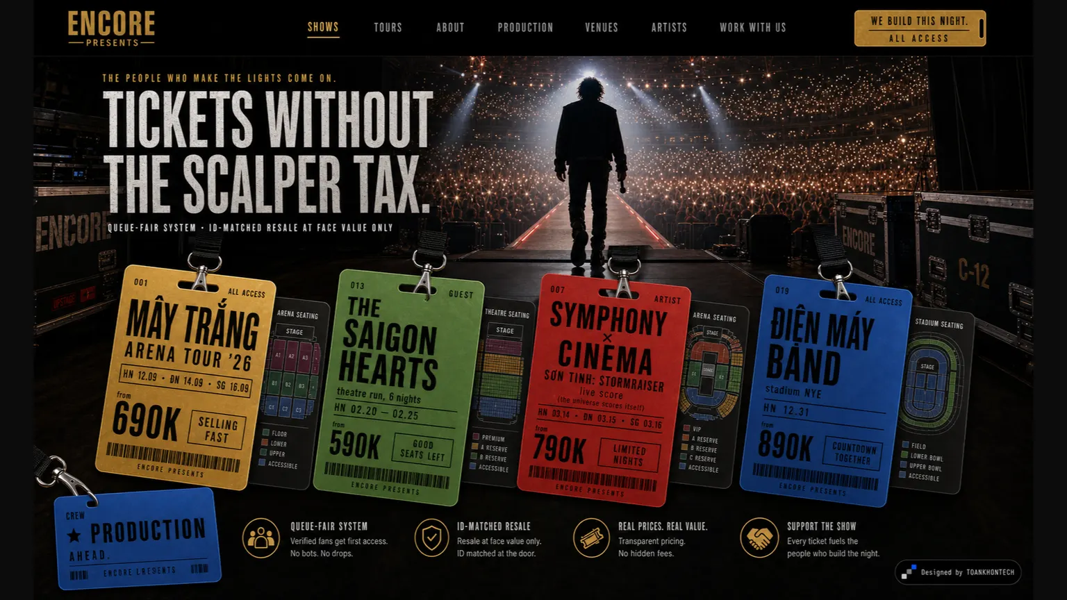 ENCORE PRESENTS website concept artboard focused on onsale