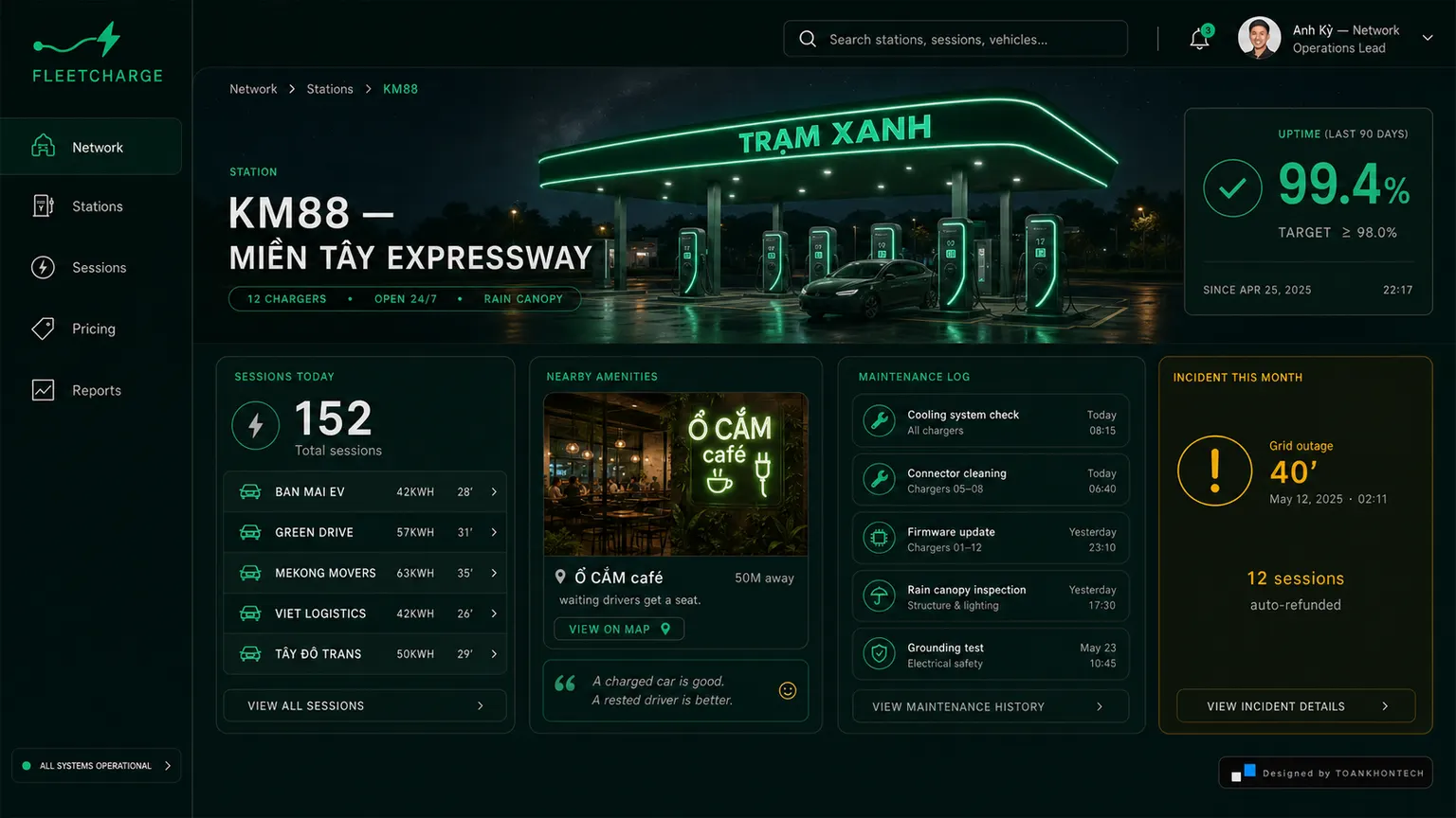 FLEETCHARGE website concept artboard focused on source record