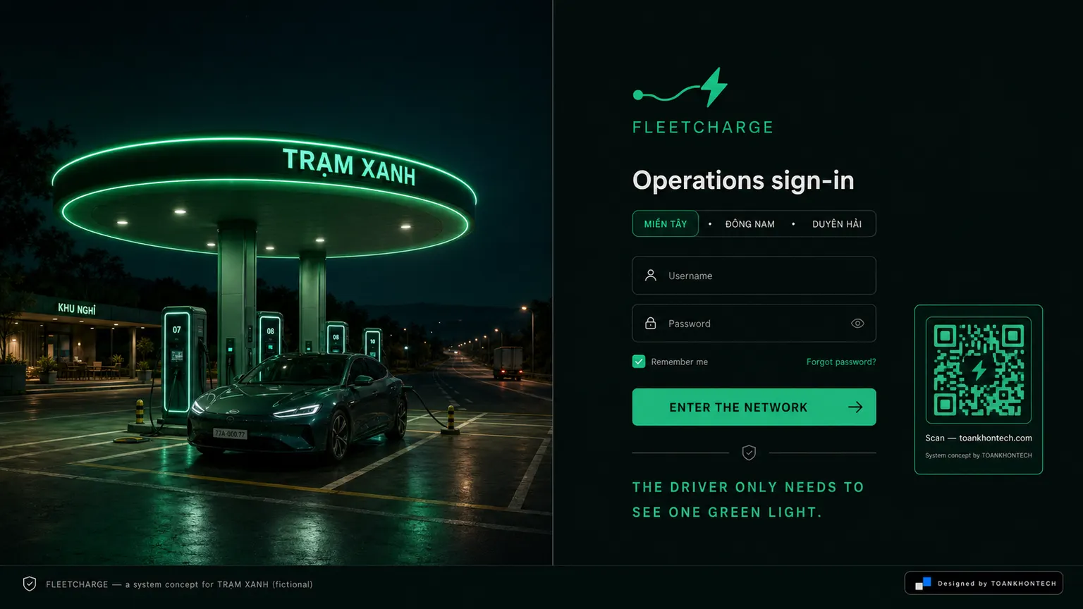 FLEETCHARGE website concept artboard focused on access point