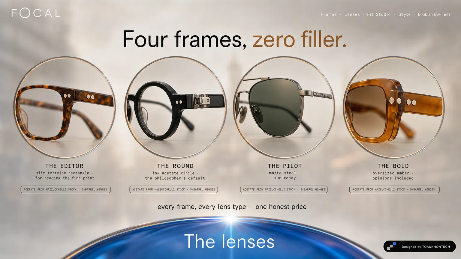 FOCAL website concept artboard focused on frames