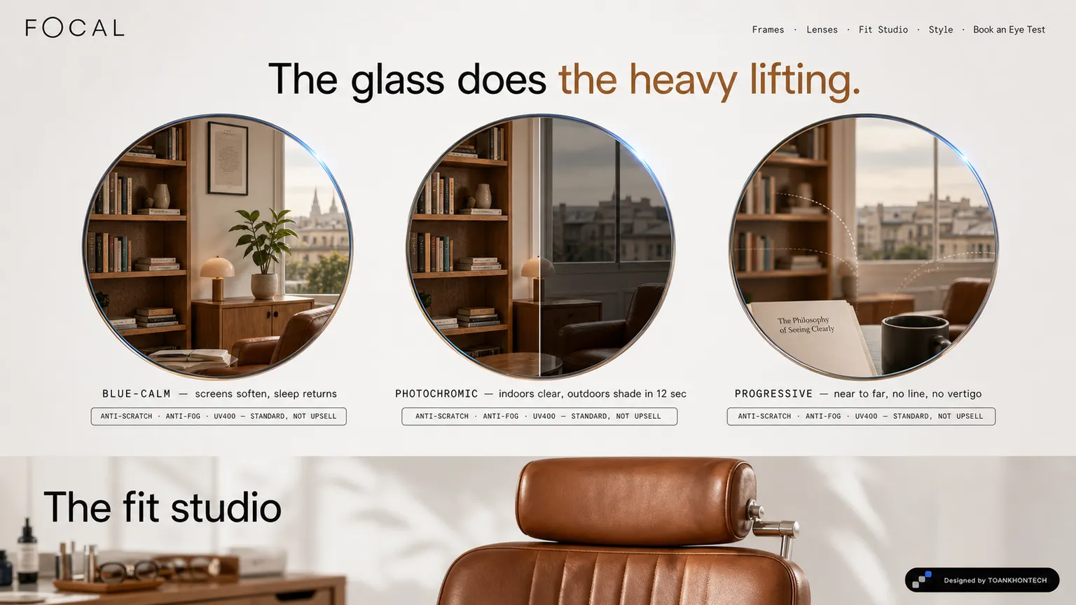 FOCAL website concept artboard focused on lenses