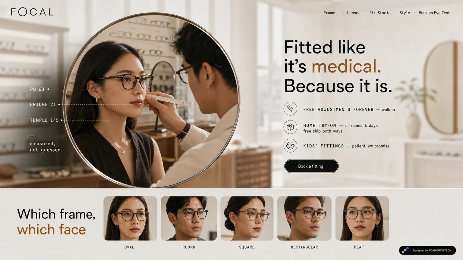 FOCAL website concept artboard focused on fitstudio