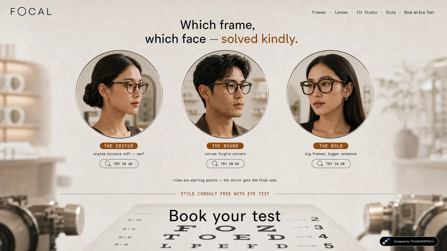 FOCAL website concept artboard focused on style