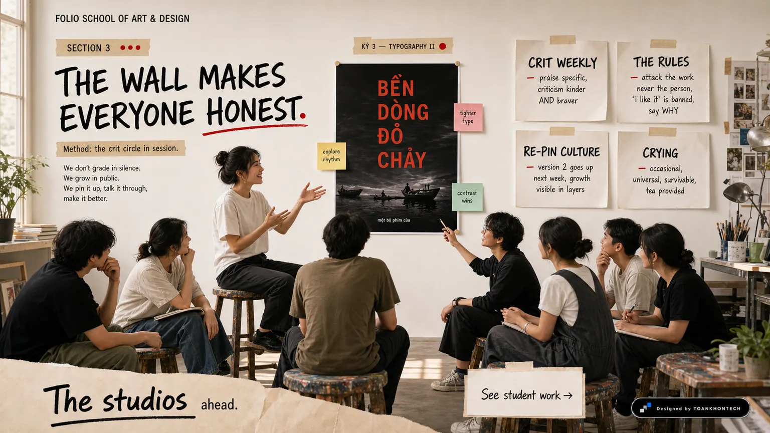 FOLIO SCHOOL OF ART & DESIGN website concept artboard focused on thecrit
