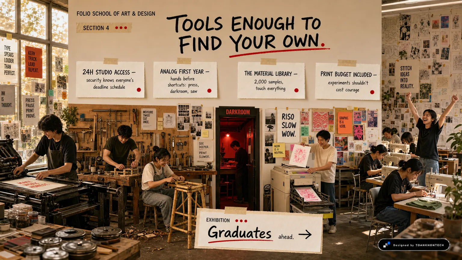 FOLIO SCHOOL OF ART & DESIGN website concept artboard focused on studios