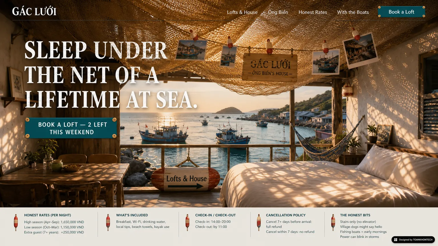 GÁC LƯỚI opening interface — an independent accommodation website