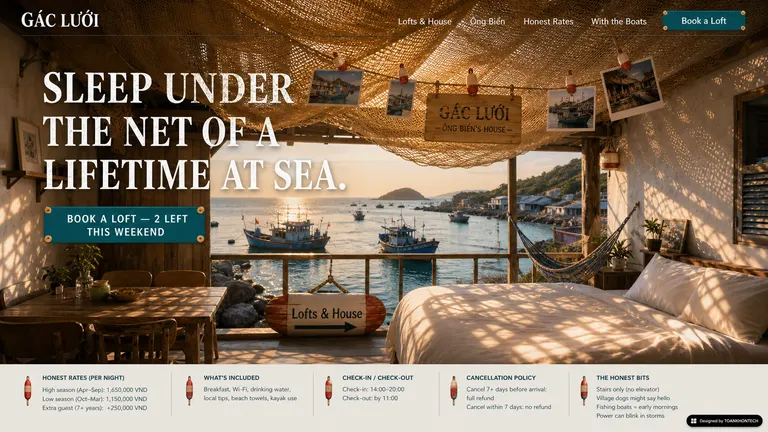 GÁC LƯỚI — Sleep under the net of a lifetime at sea.