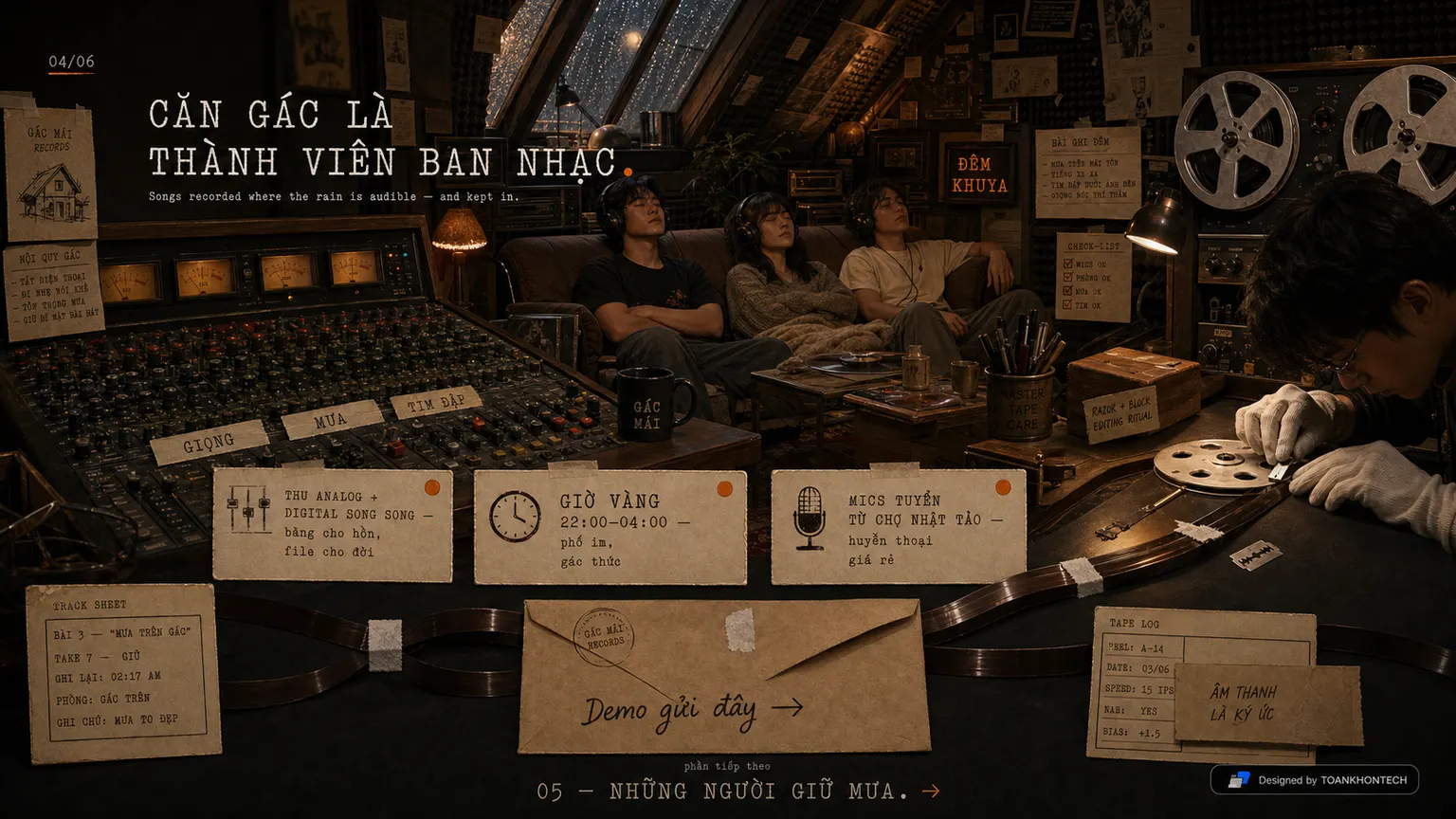GÁC MÁI RECORDS website concept artboard focused on theattic