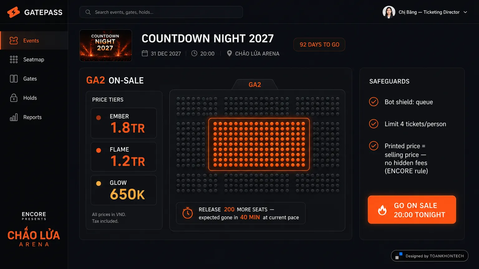 GATEPASS website concept artboard focused on live workflow