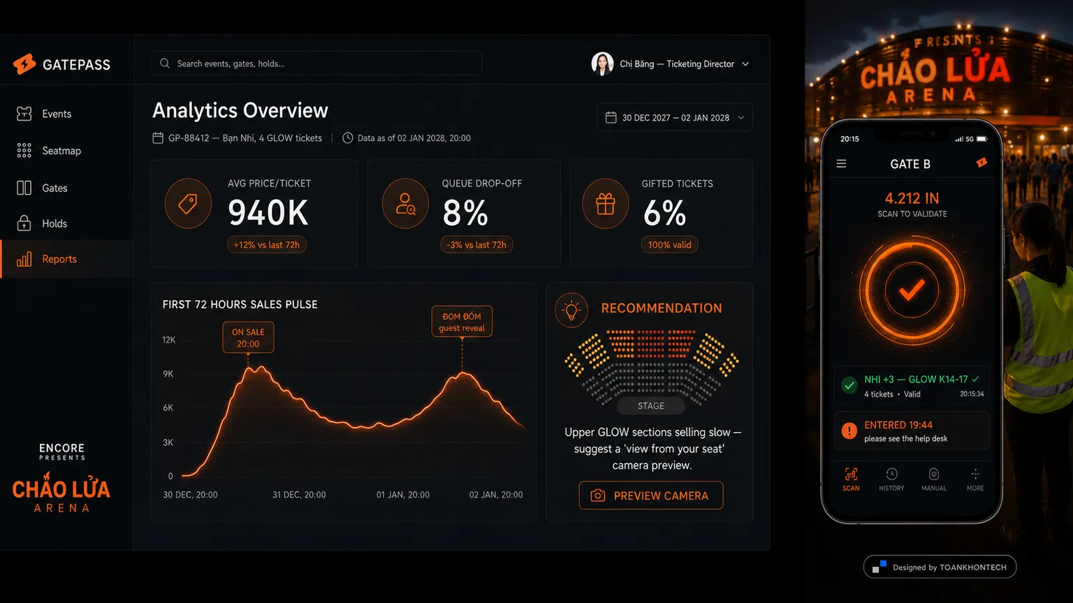 GATEPASS website concept artboard focused on field handoff