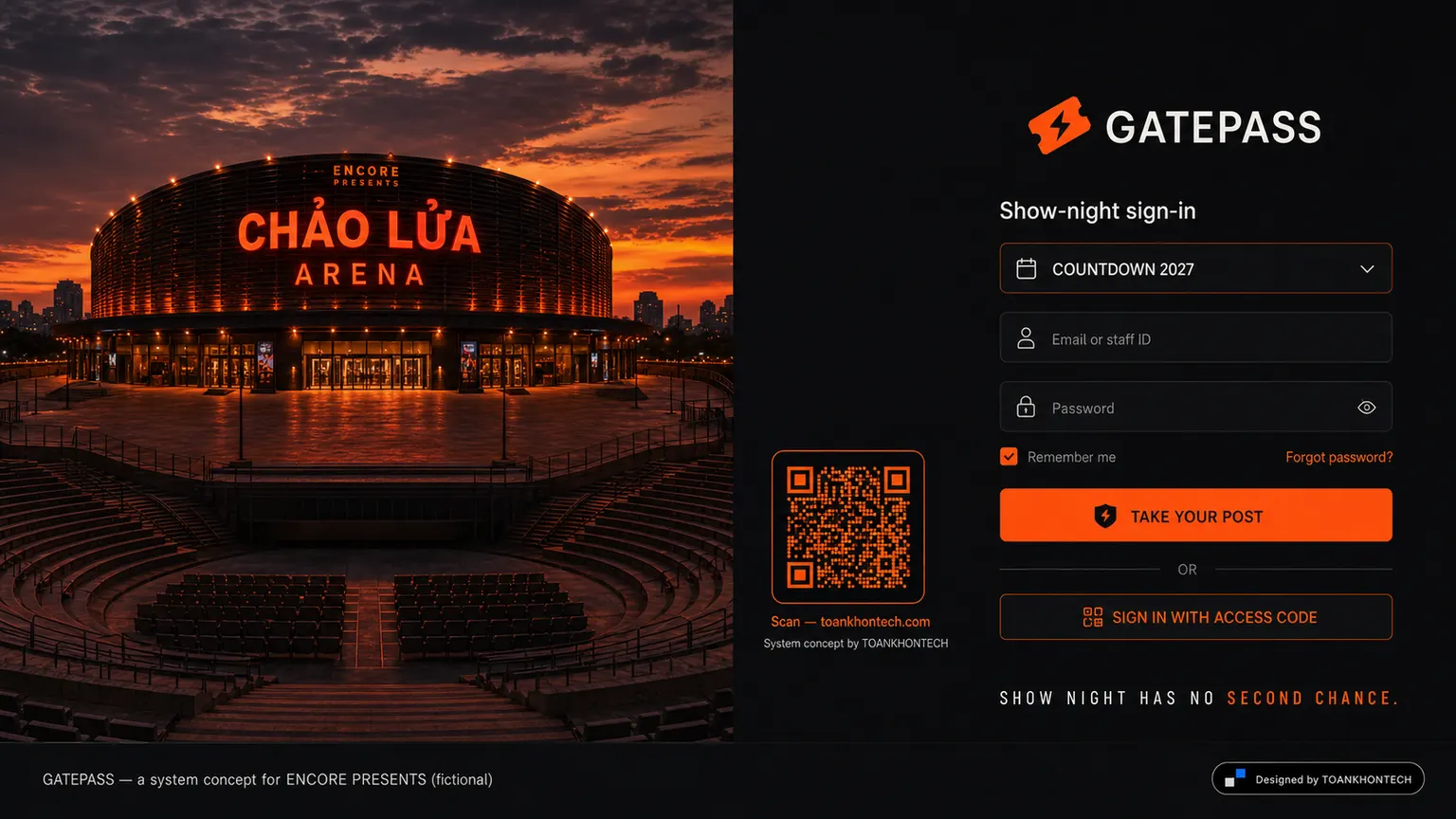 GATEPASS website concept artboard focused on access point