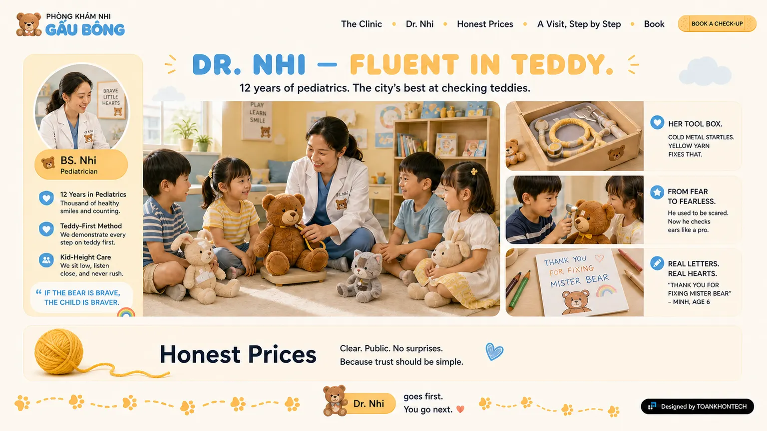 PHÒNG KHÁM NHI GẤU BÔNG website concept artboard focused on story
