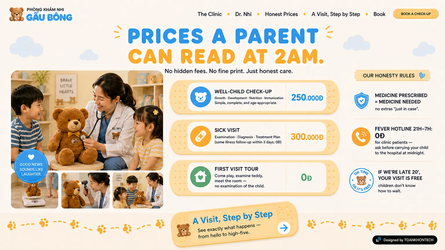 PHÒNG KHÁM NHI GẤU BÔNG website concept artboard focused on prices