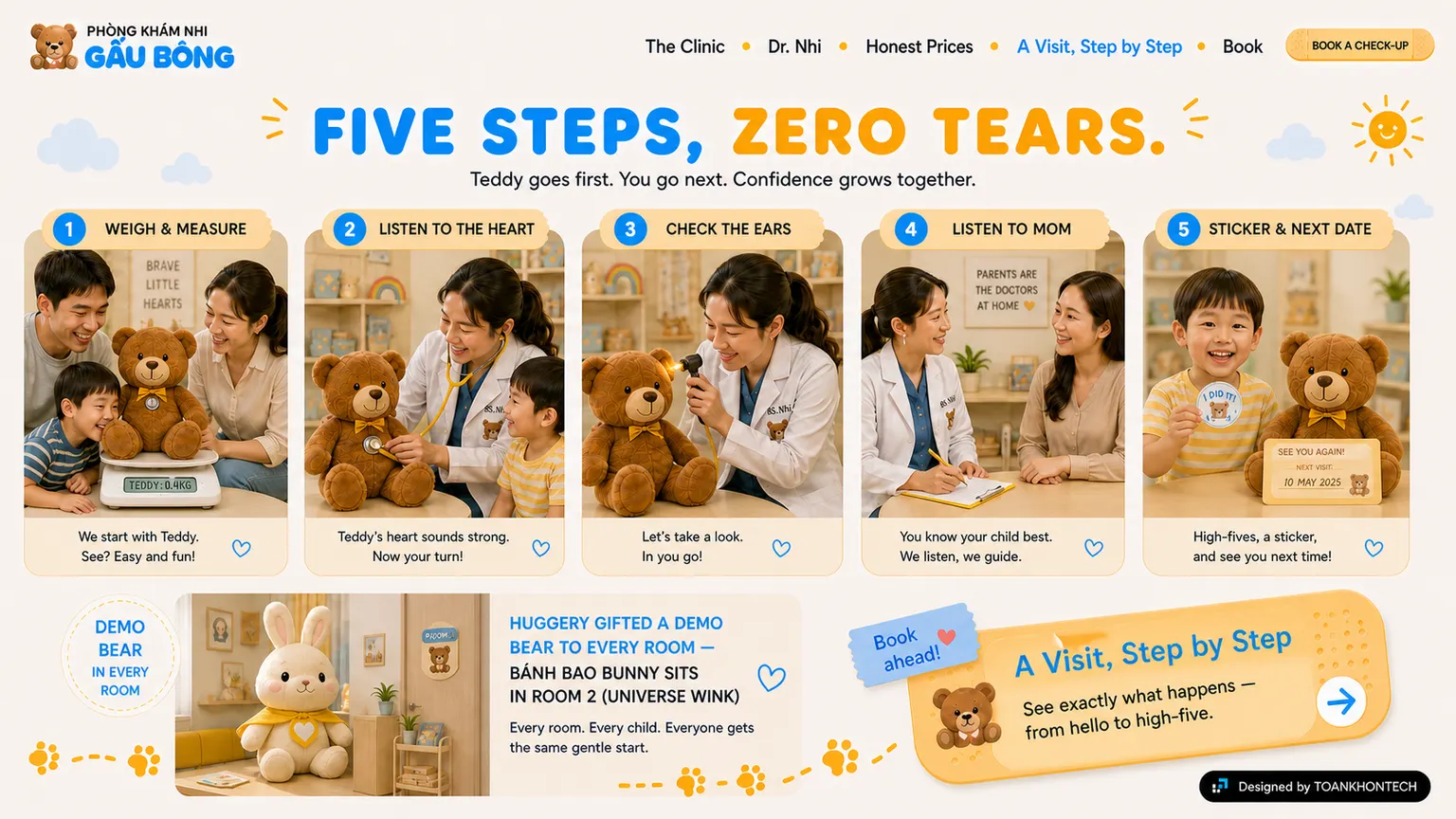 PHÒNG KHÁM NHI GẤU BÔNG website concept artboard focused on experience
