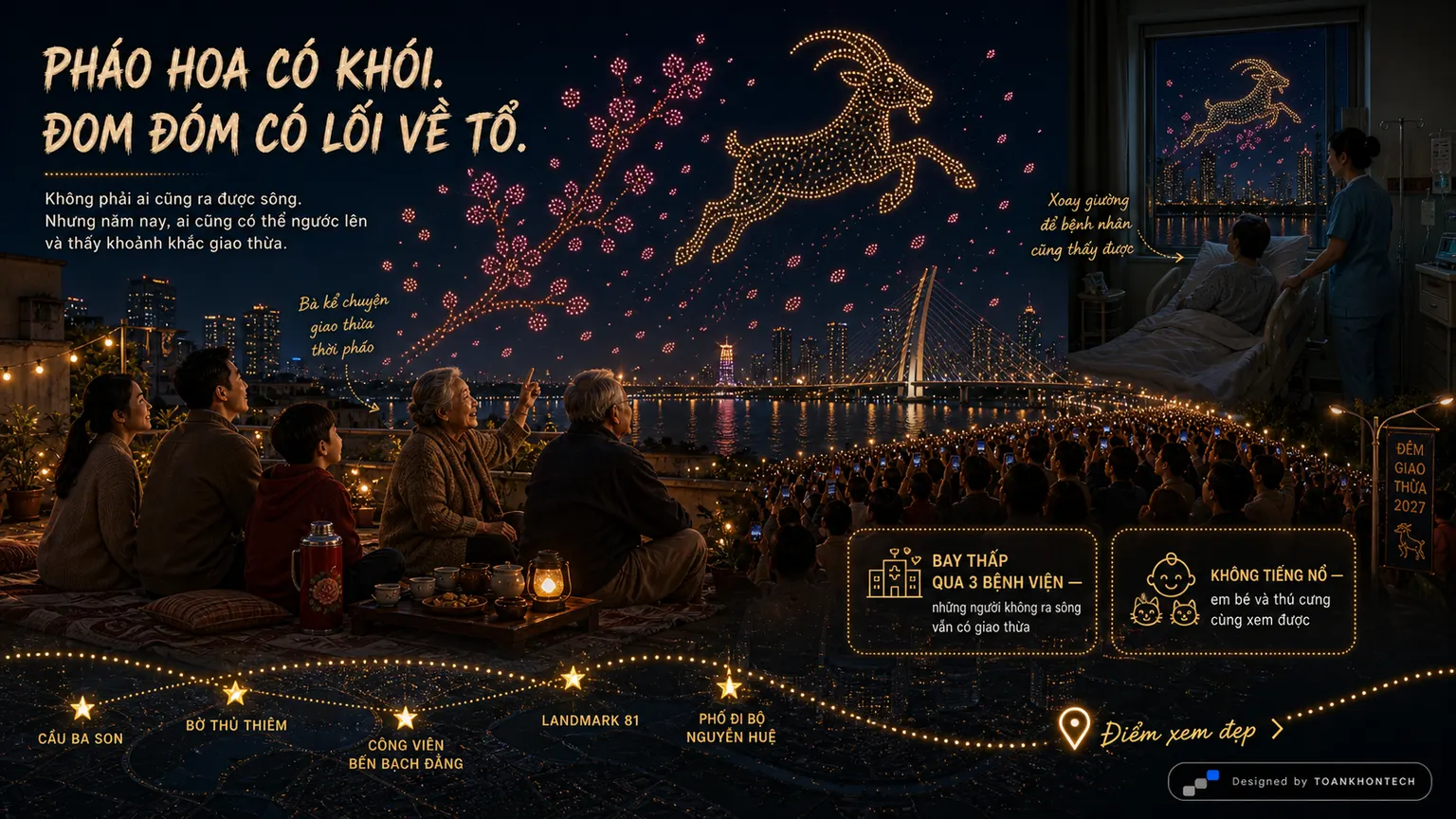 ĐOM ĐÓM SKYSHOWS · GIAO THỪA 2027 website concept artboard focused on story