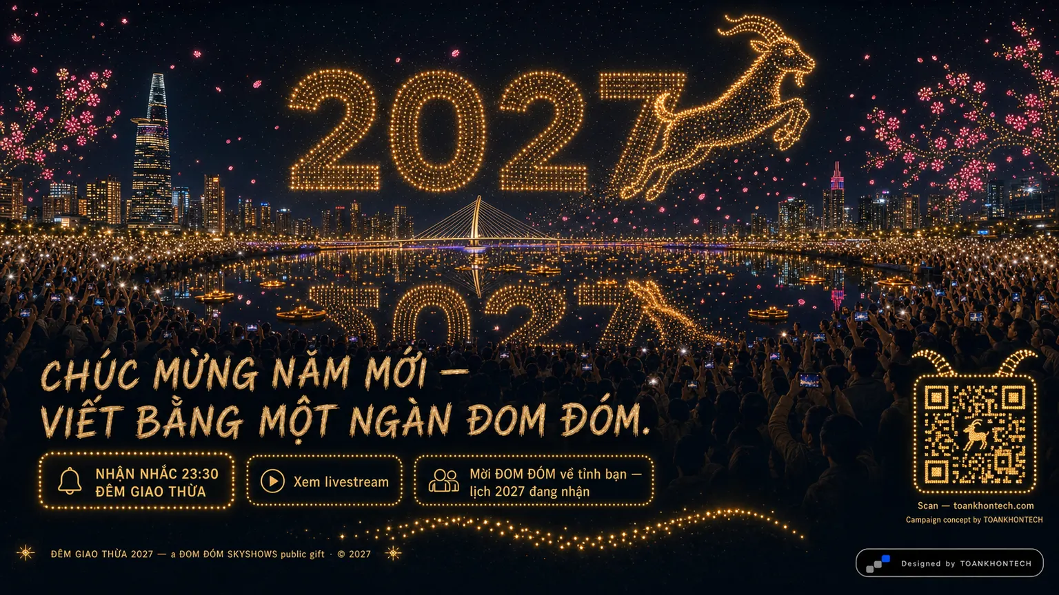 ĐOM ĐÓM SKYSHOWS · GIAO THỪA 2027 website concept artboard focused on closing invitation