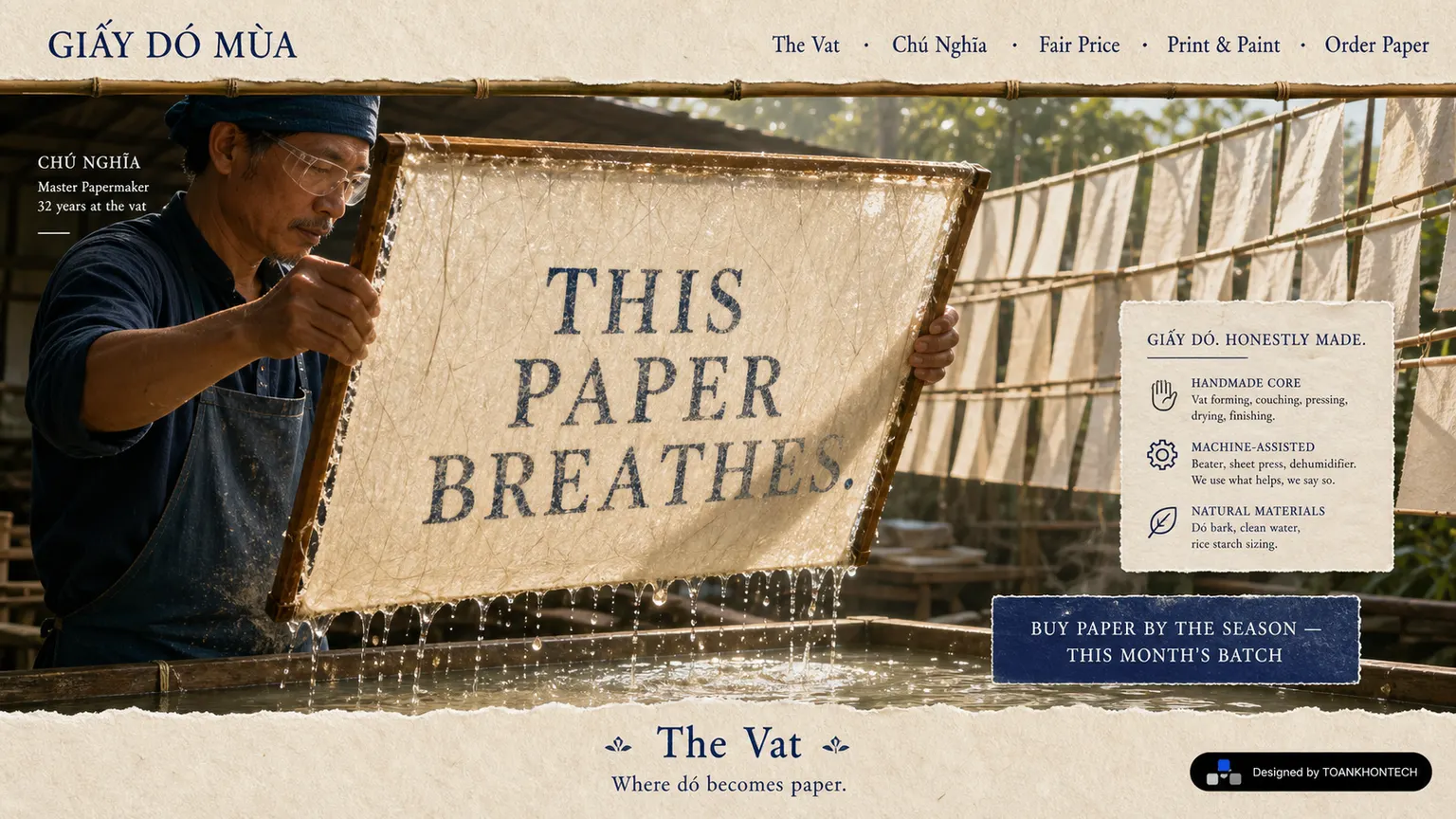 GIẤY DÓ MÙA opening interface — a craft and artisan brand website