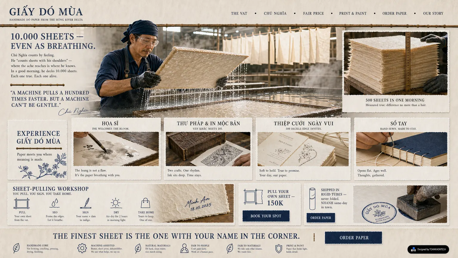 GIẤY DÓ MÙA website concept artboard focused on workshop learning