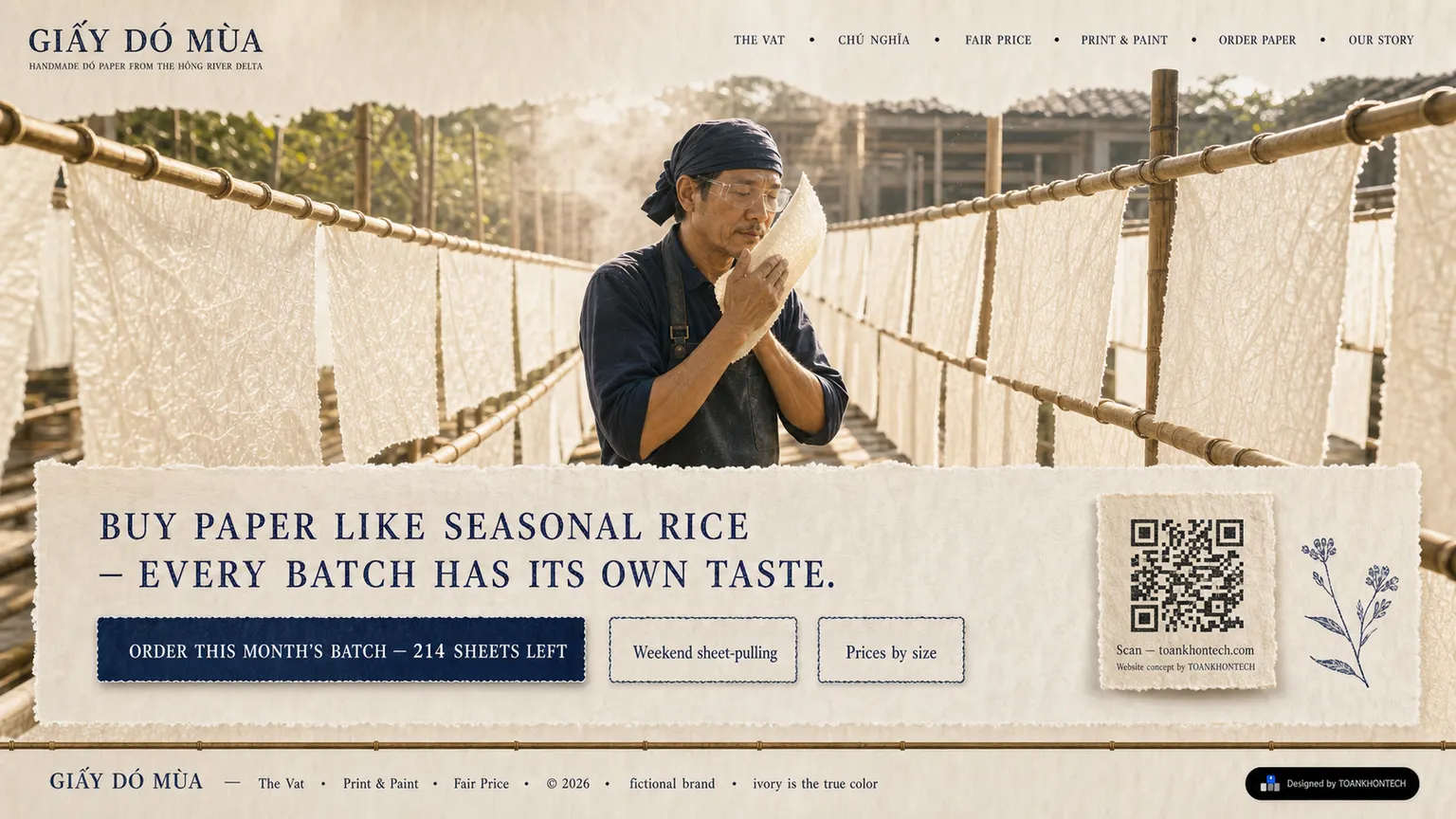 GIẤY DÓ MÙA website concept artboard focused on closing invitation