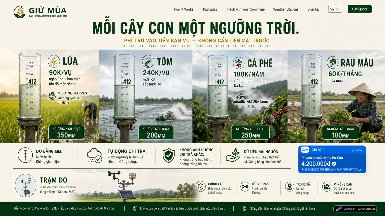 GIỮ MÙA website concept artboard focused on cropplans