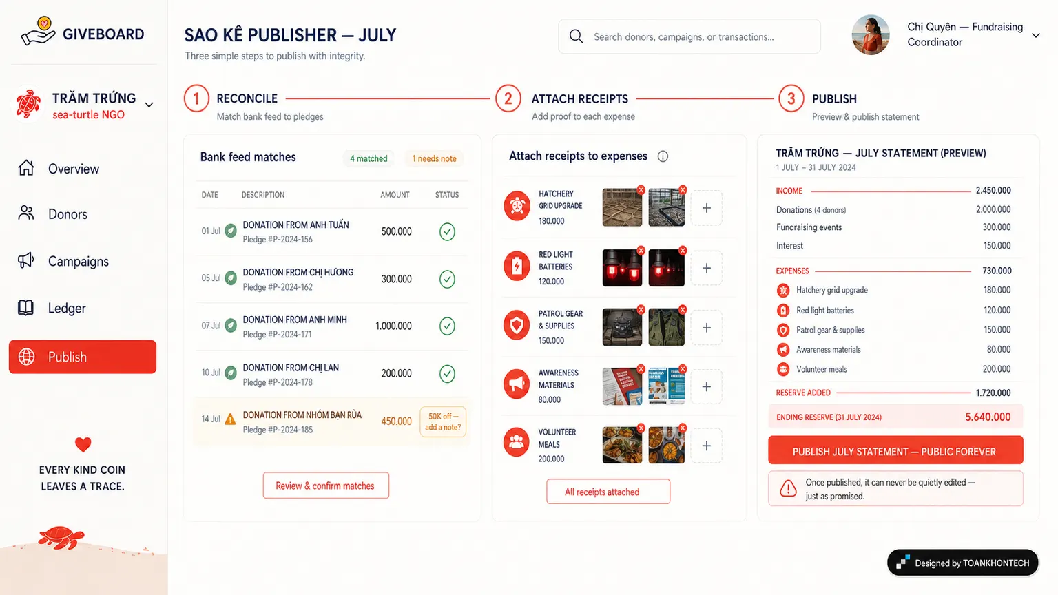 GIVEBOARD website concept artboard focused on live workflow