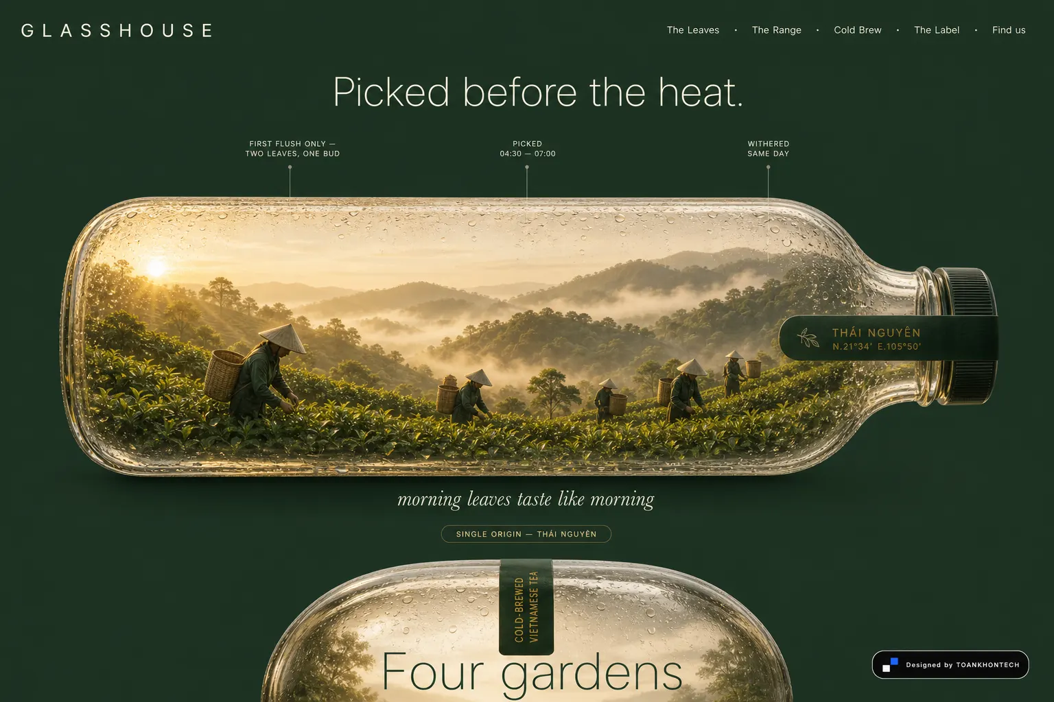 GLASSHOUSE website concept artboard focused on leaves