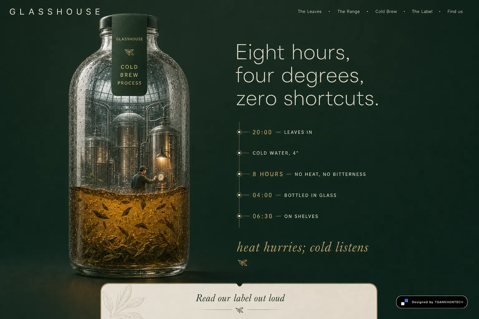 GLASSHOUSE website concept artboard focused on coldbrew