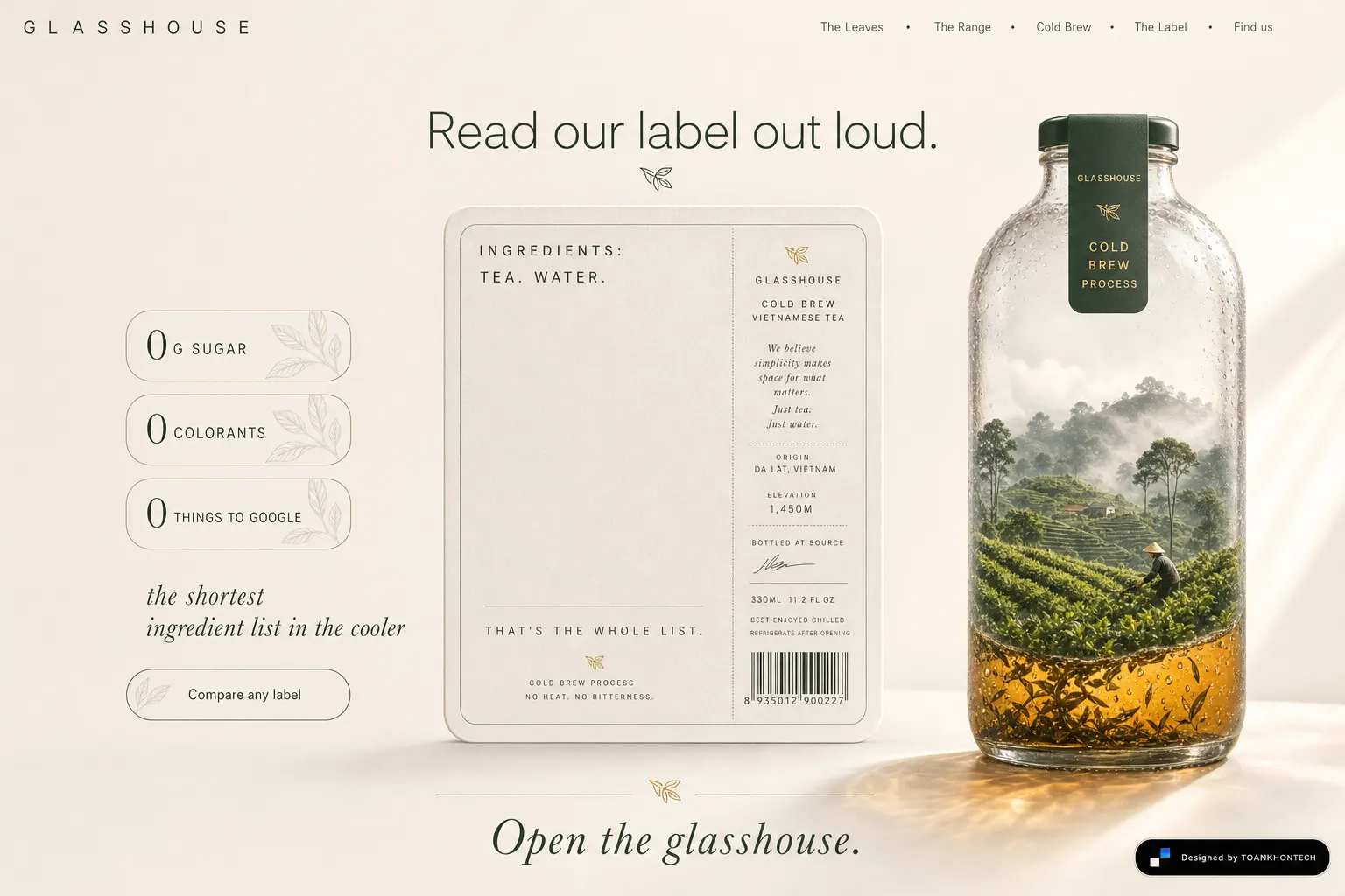 GLASSHOUSE website concept artboard focused on label