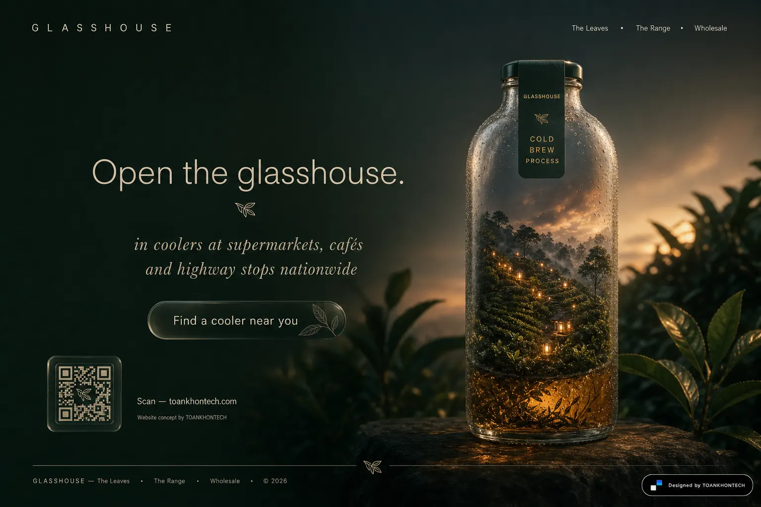GLASSHOUSE website concept artboard focused on closing invitation