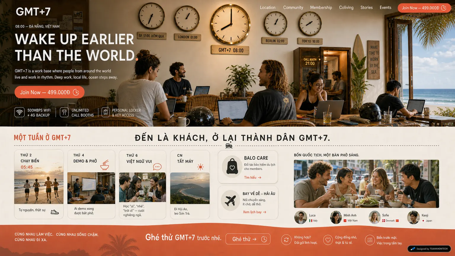 GMT+7 website concept artboard focused on community