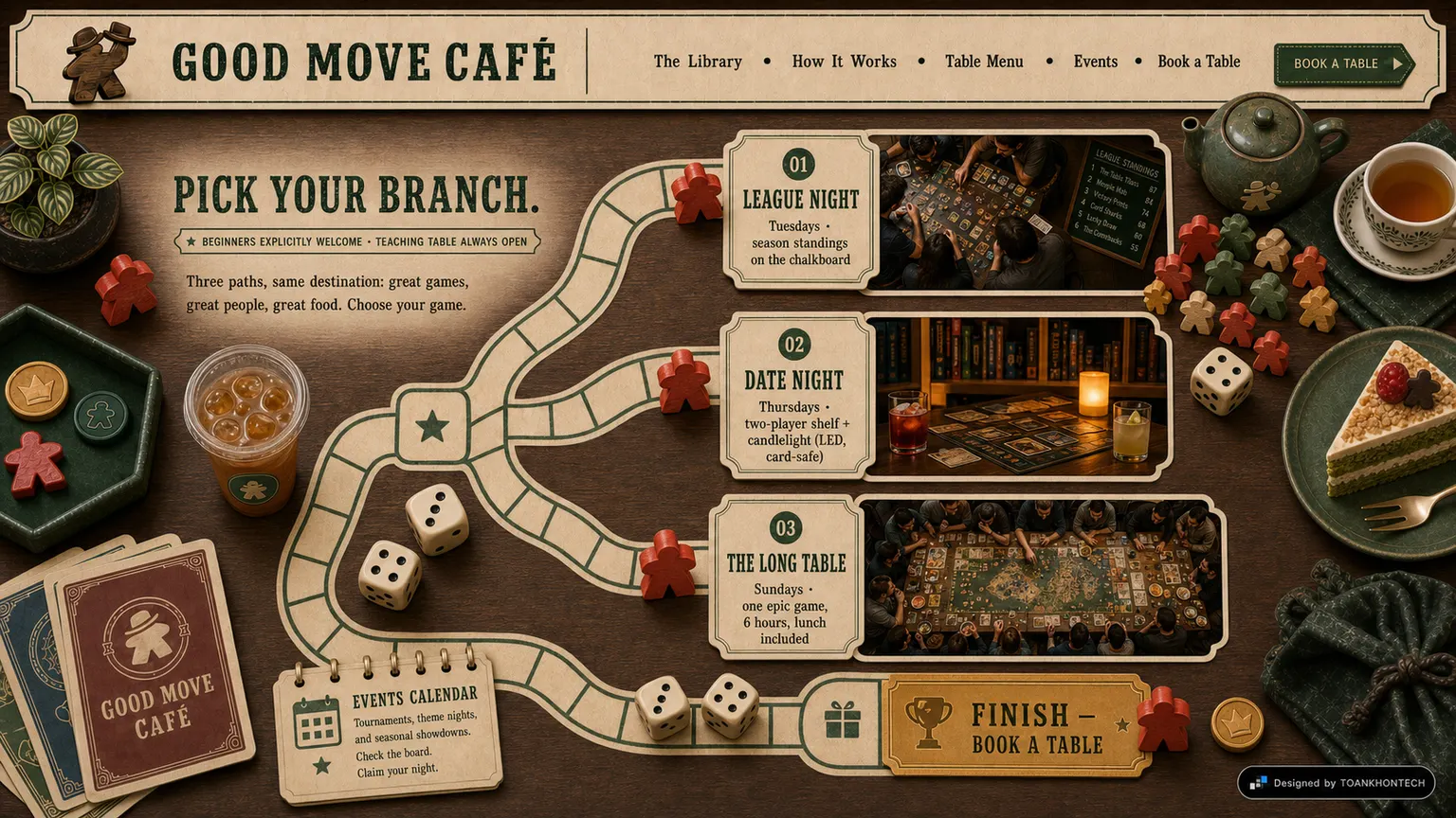 GOOD MOVE CAFÉ website concept artboard focused on programme and events